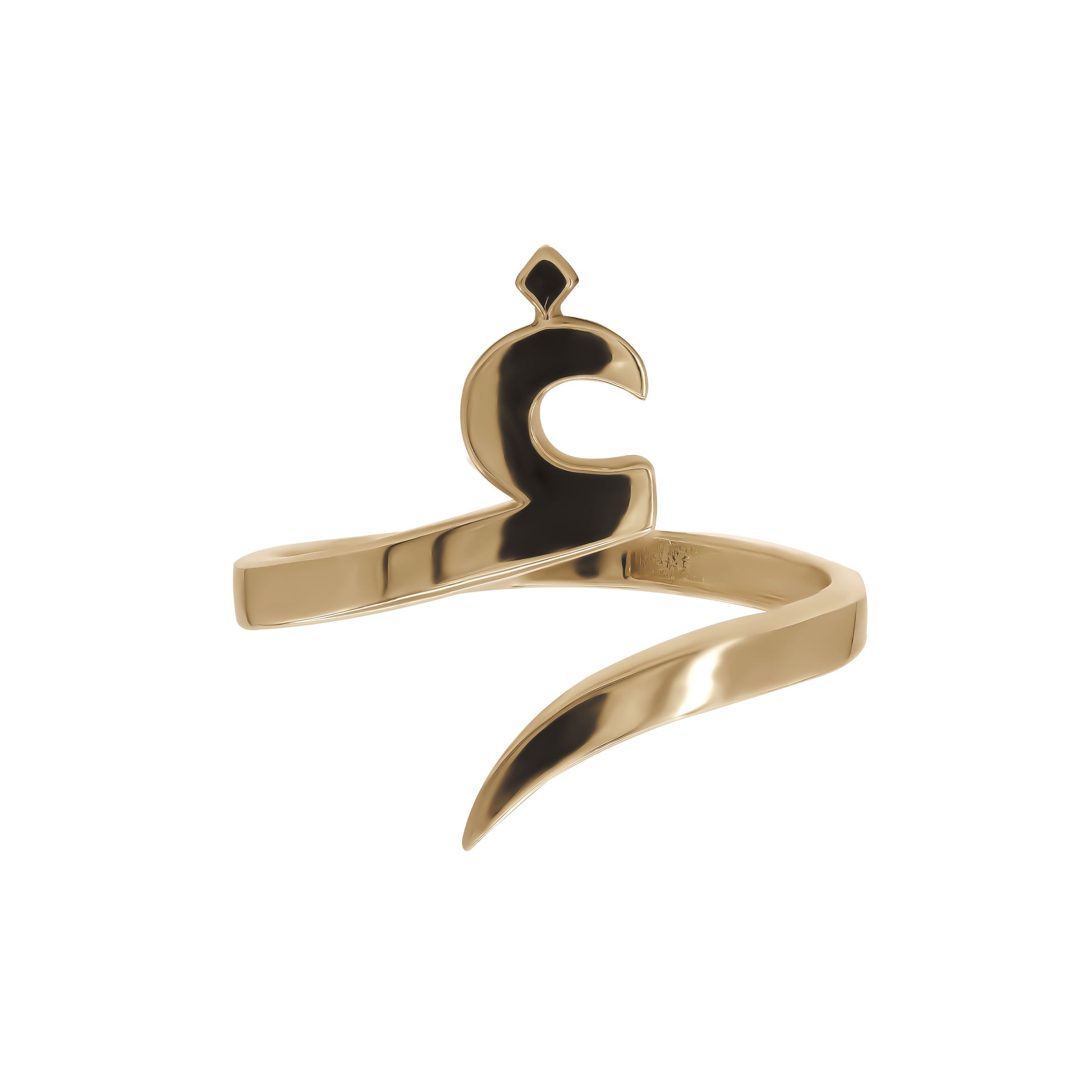 Letter Ghain wrap ring in solid 18k yellow gold — خاتم حرف الغين