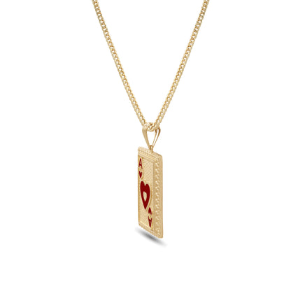 18k Gold Ace of Hearts Pendant Necklace | Enamel Playing Card Design | Jamal Al Muhra