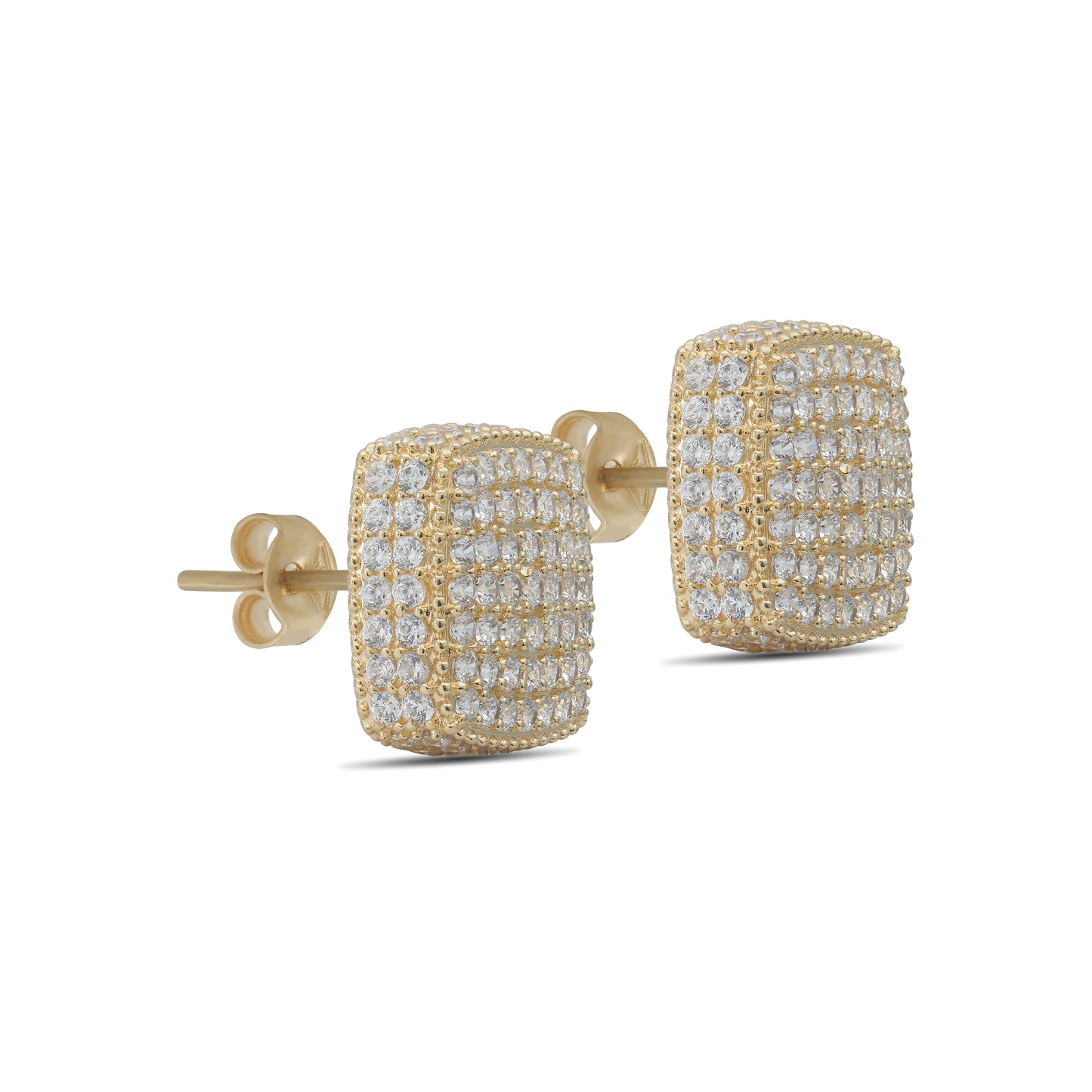 Iced Cube Stud Earrings - 18k Yellow Gold from Jamal Al Muhra