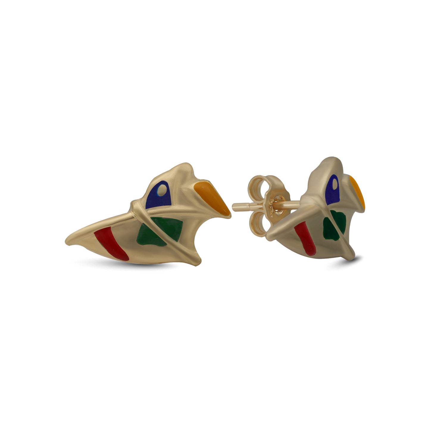 Bird Shaped with Enamel Stud Earrings - 18k Yellow Gold from Jamal Al Muhra