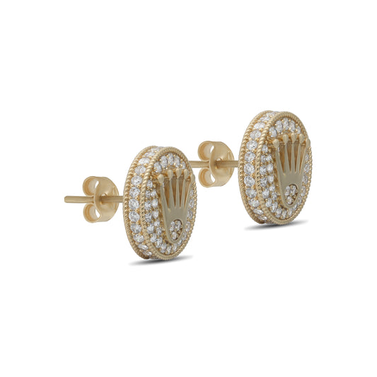 Round Crown Stud Earrings - 18k Yellow Gold from Jamal Al Muhra