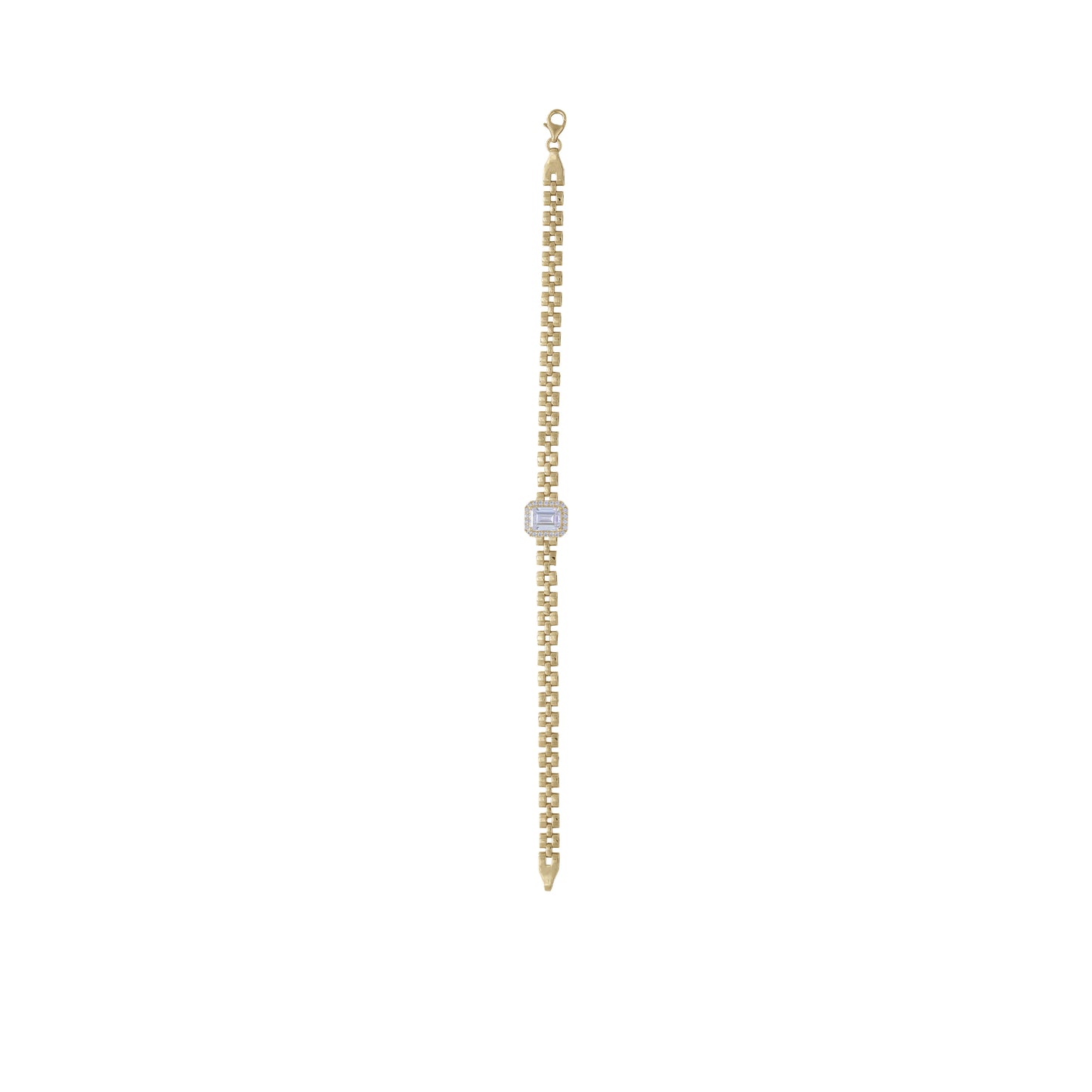 18k Yellow Gold Box Chain Bracelet with Emerald-Cut Stone Centerpiece | Jamal Al Muhra