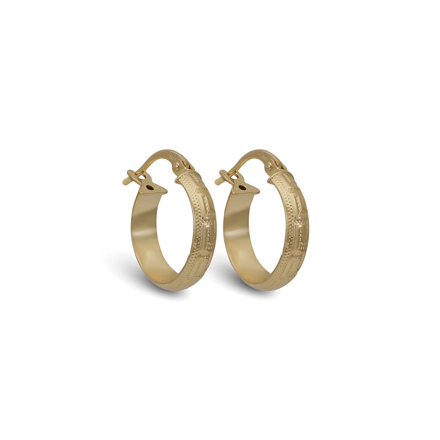 Textured Greek Key Tube Earrings - 18k Yellow Gold from Jamal Al Muhra