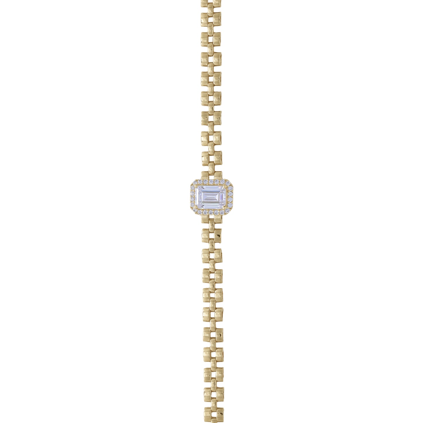 18k Yellow Gold Box Chain Bracelet with Emerald-Cut Stone Centerpiece | Jamal Al Muhra