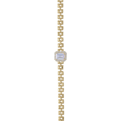 18k Yellow Gold Box Chain Bracelet with Emerald-Cut Stone Centerpiece | Jamal Al Muhra