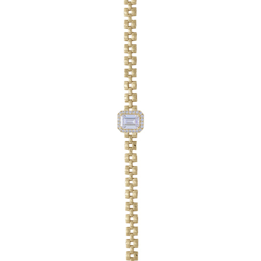 18k Yellow Gold Box Chain Bracelet with Emerald-Cut Stone Centerpiece | Jamal Al Muhra